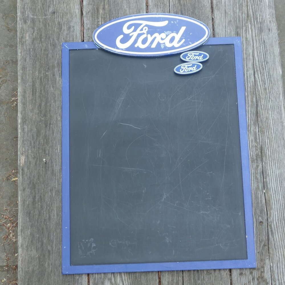Ford Motor Company Blue Wood Border Chalk Board with Two Ford Oval Magnets